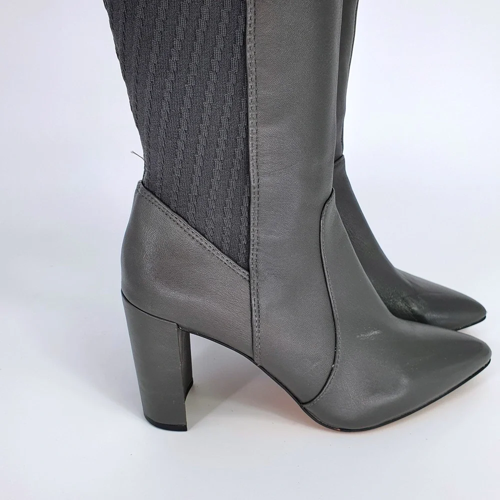 $240 Vince Camuto Majestie Over The Knee Boots Leather Knit Gray 9M Minimalist - Picture 4 of 13